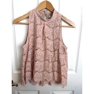 Love Fire Blush Lace Sleeveless Mock Neck Top Small Boho Romantic Y2K Coquette